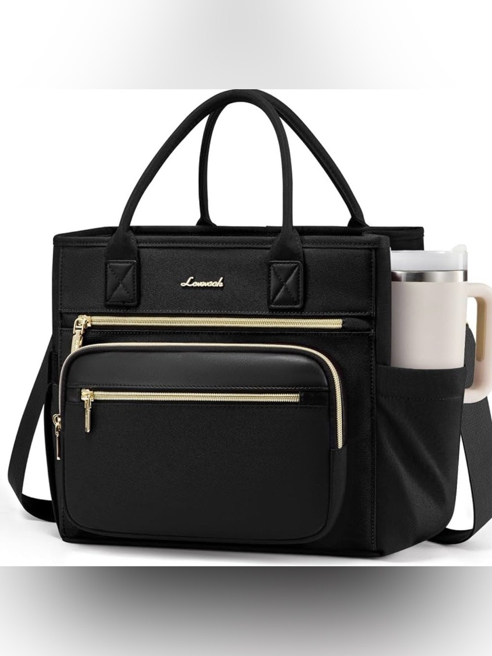 LOVEVOOK Black Travel Tote Bag with Gold Zippers